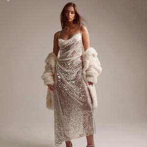 ASOS Silver Sequin Backless Slip Dress